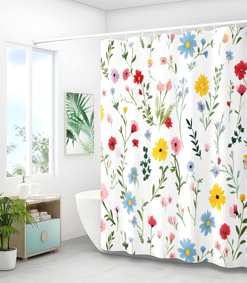 Stanoha Shower Curtain for Bathroom Stall Boho Modern Cute Aesthetic Decorative Girly Waterproof Unique White Floral Girls Chic Print Design Teen Pretty Women Cortinas de Baño Bathtub 72 x72 Inch - Image 4